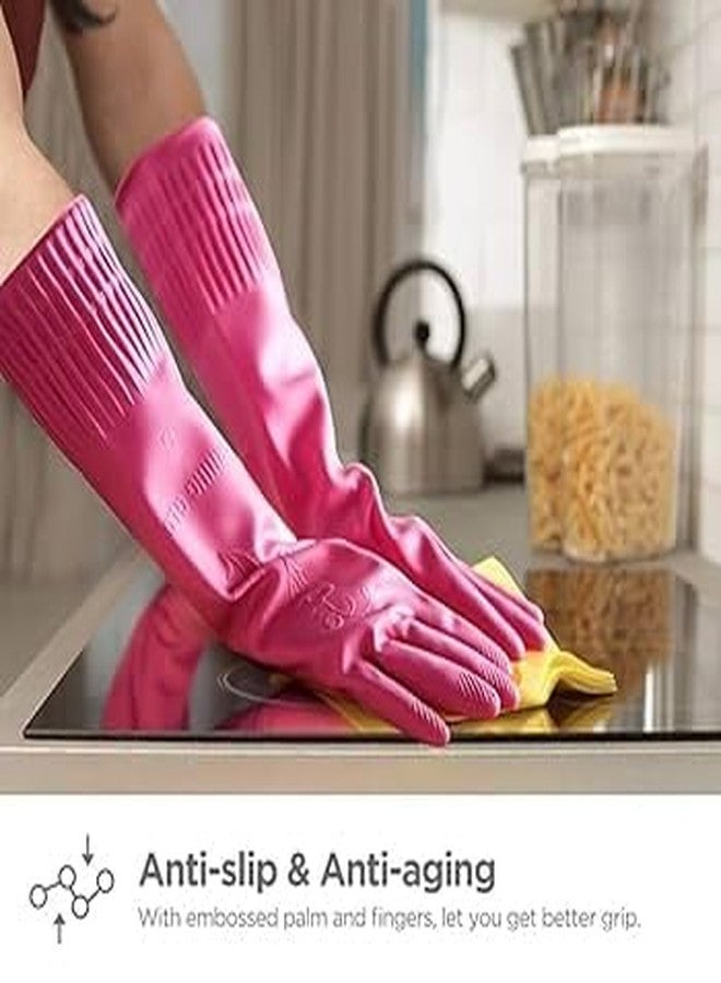 MPR4 Rubber | Reusable | Heavy Duty | Hand Gloves For Dishwashing | Gardening | Kitchen Cleaning Non-Slippery kitchen | Food Processing | Industrial Long Elbow Length gloves 2 Pair (Pink) - Image 2